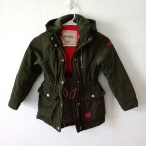Abercrombie kids Little Girls dark Olive green puffer hooded jacket full zip